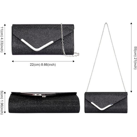 Women Black Trendy Clutch Purses Evening Fashion Envelope Cross-Body Handbags - Picture 3 of 7